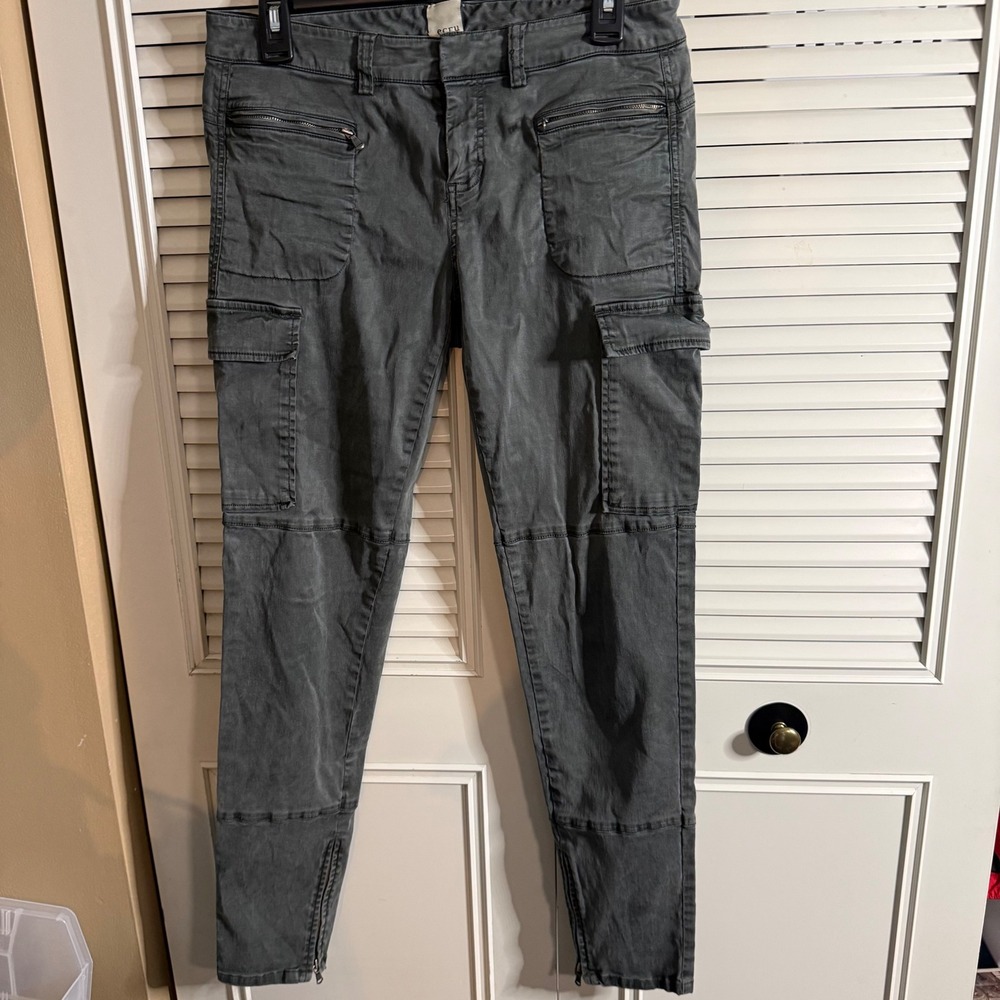 Ecru Slim Cargo Pants Grey Zipper Ankle Utility Tencel grunge moto Size 2